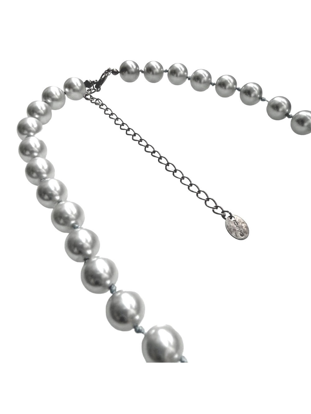 Icing Silver Gray Glass Pearl Knotted Necklace 16" +Extender - Picture 4 of 7